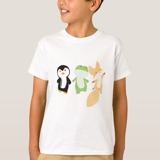 Penguin Fox Frog Funny Animals Kids T-Shirt (Front)