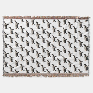 Penguin Frenzy Throw Blanket (Choose Colour)