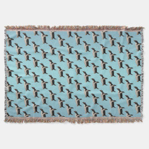 Penguin Frenzy Throw Blanket (Sky Blue Mix)