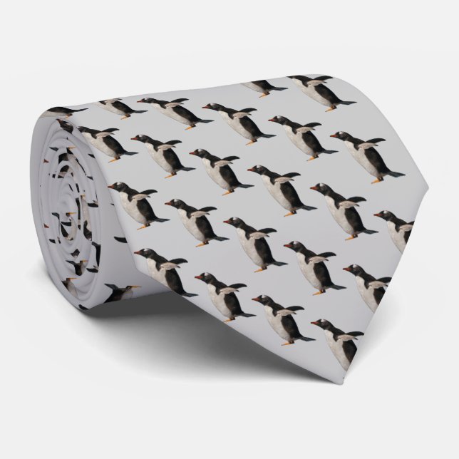 Penguin Frenzy Tie (Light Grey) (Rolled)