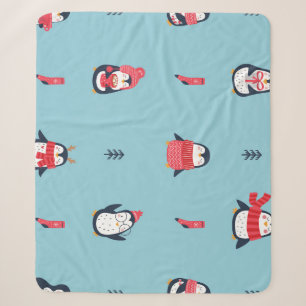 Penguin Fun: Vintage Seamless Whimsy. Sherpa Blanket