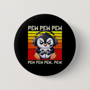 Penguin Gamer Pew Funny Video Games Vintage Boys M 6 Cm Round Badge