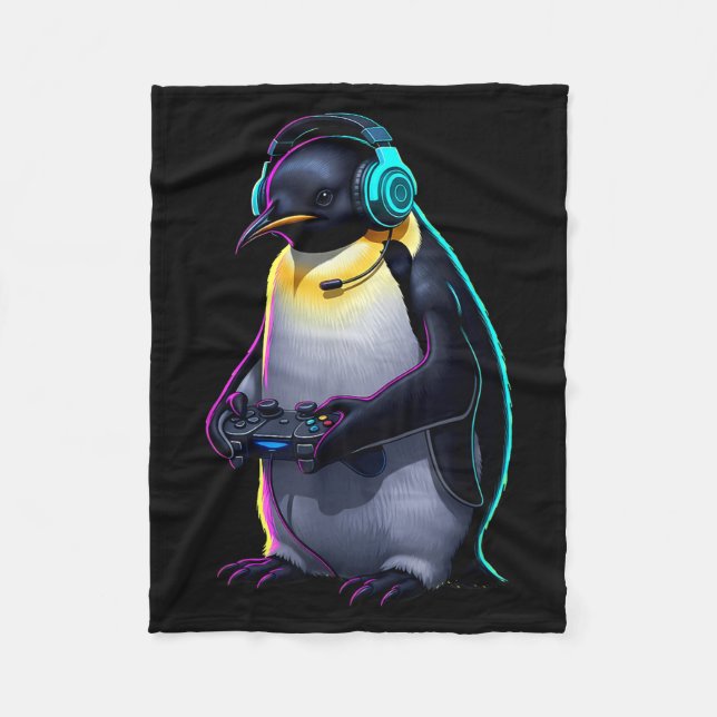 Penguin Gaming Animal Video Games Funny Penguin  Fleece Blanket (Front)