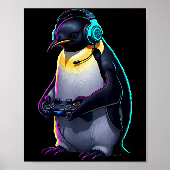 Penguin Gaming Animal Video Games Funny Penguin  Poster (Front)
