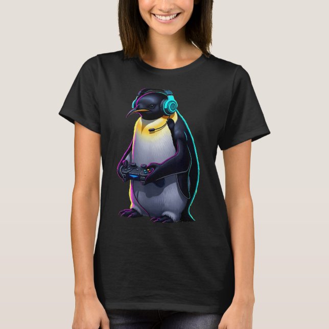 Penguin Gaming Animal Video Games Funny Penguin  T-Shirt (Front)