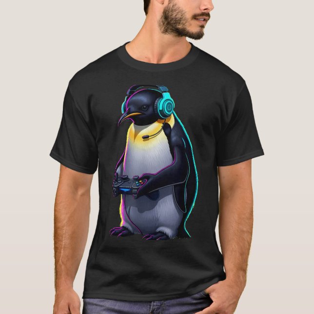 Penguin Gaming Animal Video Games Funny Penguin  T-Shirt (Front)