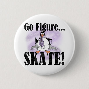 Penguin Go Figure Skate 6 Cm Round Badge