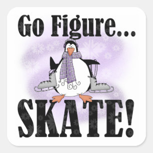 Penguin Go Figure Skate T-shirts and Gifts Square Sticker