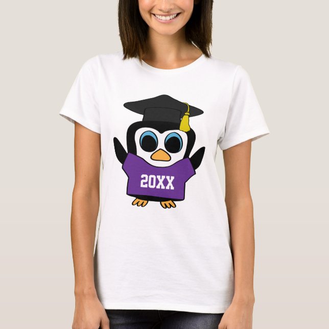 Penguin Grad in Purple White Custom Year Tee (Front)