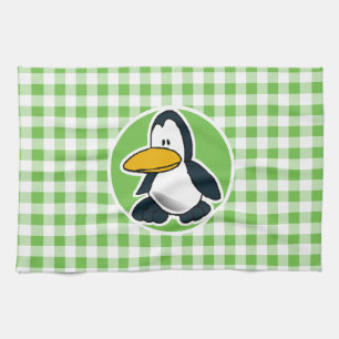 Penguin; Green Gingham Tea Towel