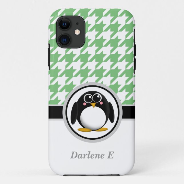 Penguin Green & White Houndstooth iPhone 5 Case (Back)