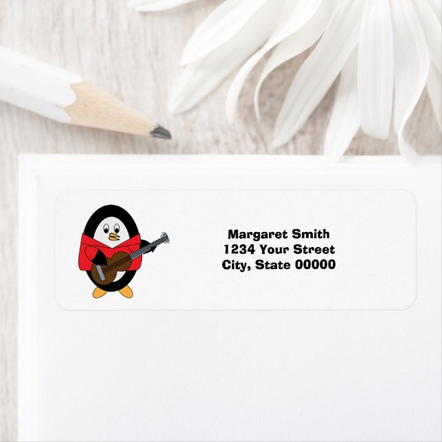 Penguin Guitar Musician Personalise Return Address (Insitu)