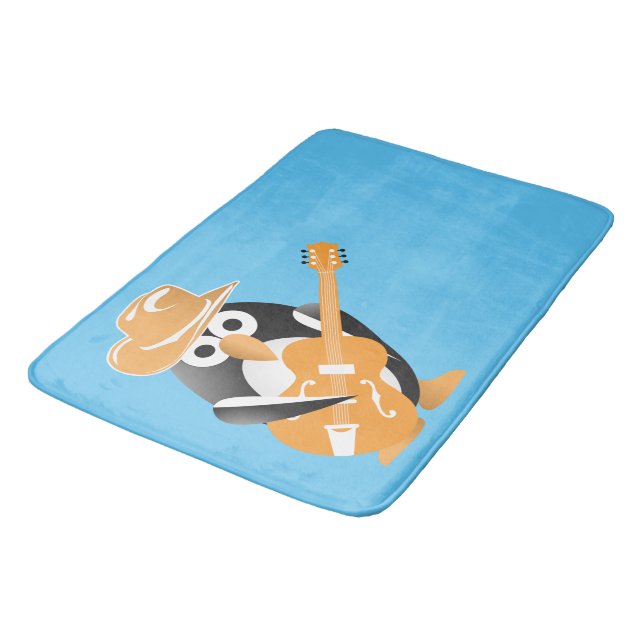 Penguin guitarist bath mat (Angled)