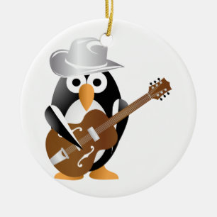 Penguin guitarist ceramic tree decoration