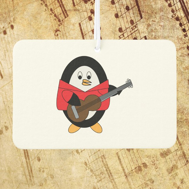 Penguin Guitarist Cute Car Air Freshener (A cute air freshener with a penguin playing the guitar.)