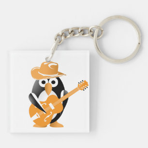 Penguin guitarist key ring