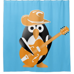 Penguin guitarist shower curtain