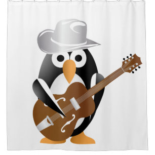 Penguin guitarist shower curtain