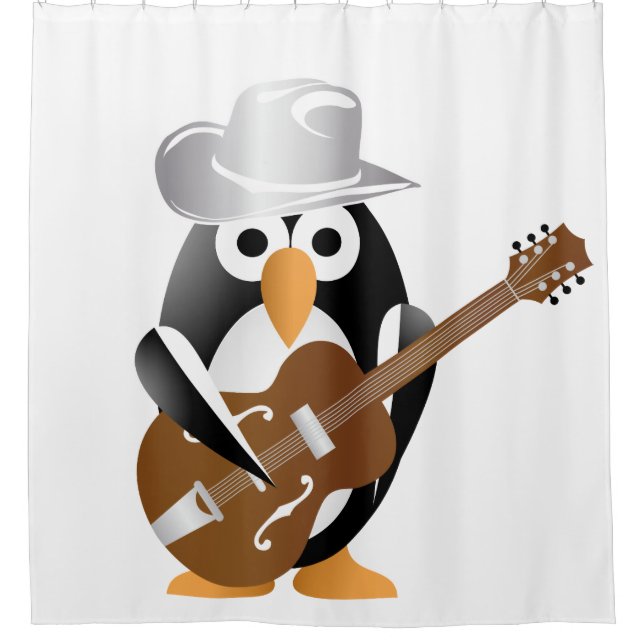Penguin guitarist shower curtain (Front)