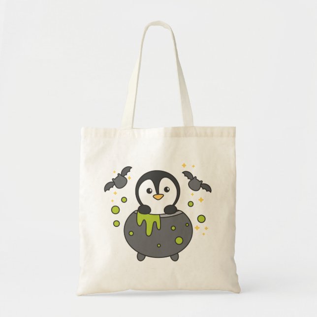 Penguin Happy Halloween Cauldron Bat Tote Bag (Front)