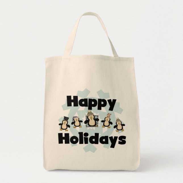 Penguin Happy Holidays Tshirts and Gifts Tote Bag (Front)