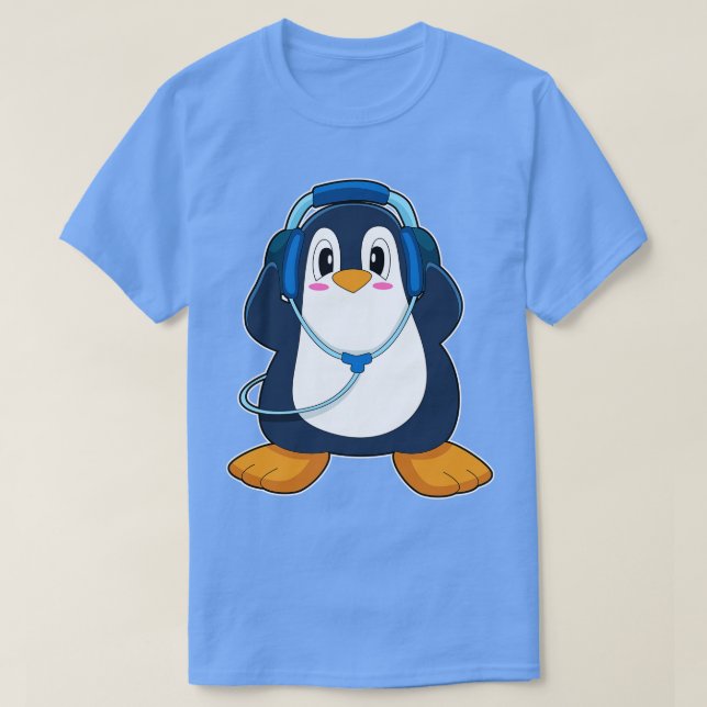 Penguin Headphone Music T-Shirt (Design Front)