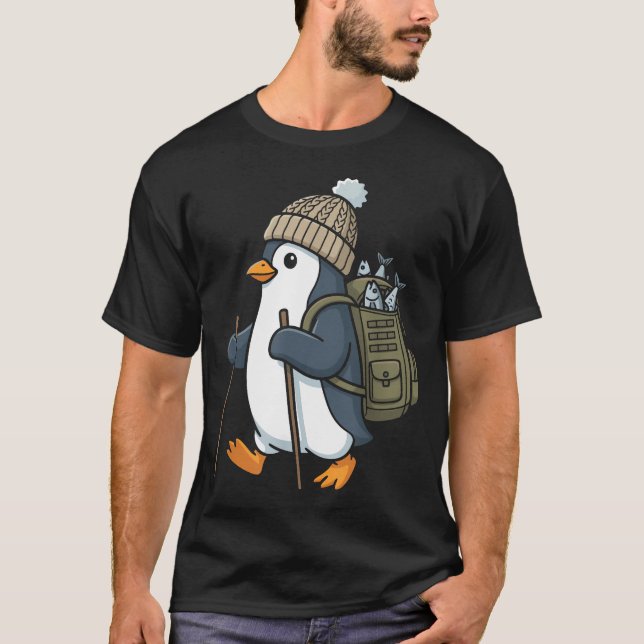 Penguin Hiking Funny Cute T-Shirt (Front)