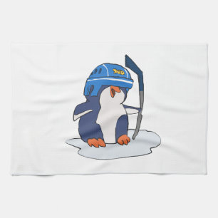 Penguin hockey player   choose background colour tea towel