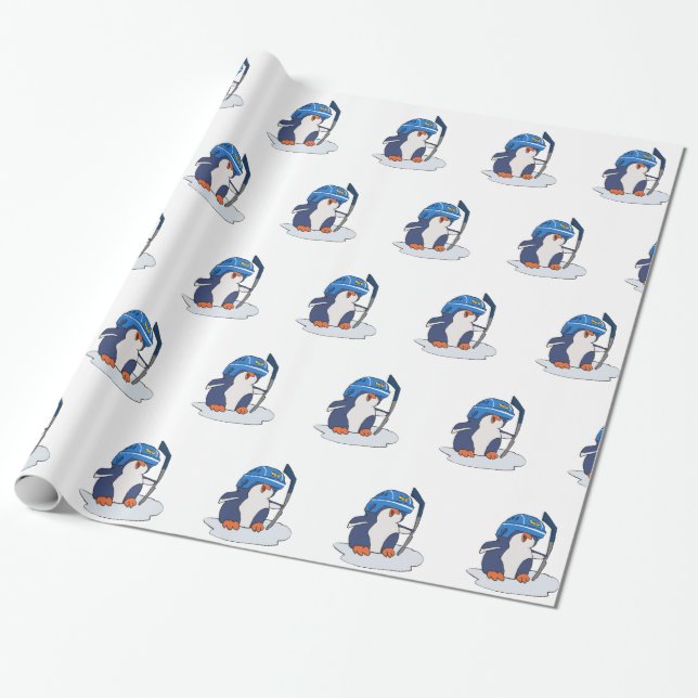 Penguin hockey player | choose background colour wrapping paper (Unrolled)