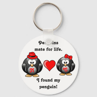 Penguin I Found My Mate for Life Pair Red Heart Key Ring