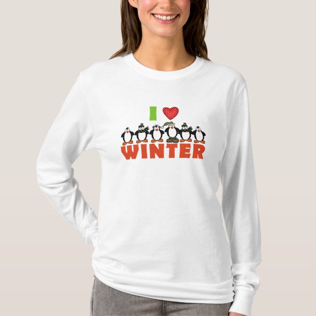 Penguin I Love Winter T-Shirt (Front)