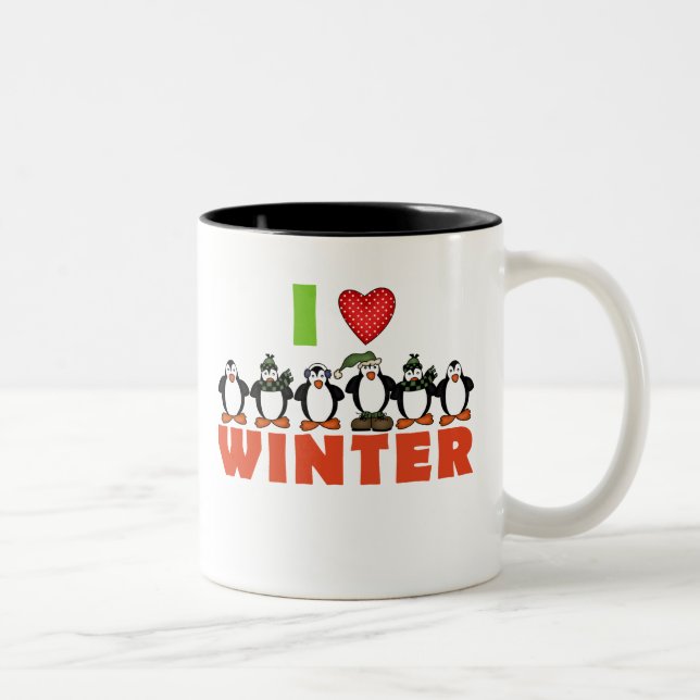 Penguin I Love Winter Two-Tone Coffee Mug (Right)