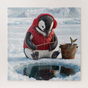 Penguin Ice Fishing on an Arctic Glacier Jigsaw Puzzle