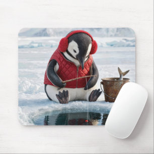 Penguin Ice Fishing on an Arctic Glacier Mouse Pad