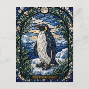 Penguin Ice Shelf Illumina Stained Glass Postcard
