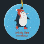 Penguin Ice Skating Christmas Snowy Winter Holiday Ceramic Tree Decoration<br><div class="desc">Cute cartoon animal ornament for kids and children. Perfect for first Christmas celebration with family. You can customise the text for any occasion.</div>