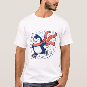 Penguin Ice Skating Cute Winter Art T-Shirt