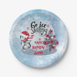 Penguin Ice Skating Holiday Birthday Party Paper Plate