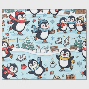 Penguin Ice Skating Wrapping Paper