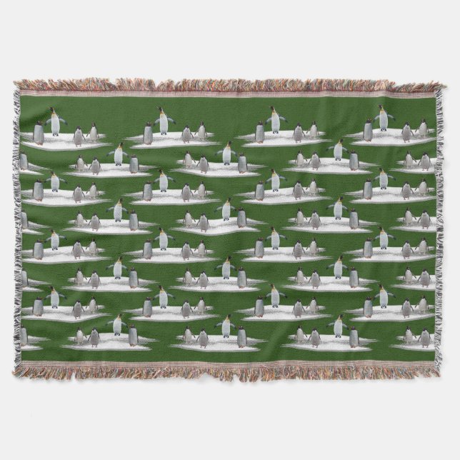 Penguin Iceberg Party Throw Blanket (Green) (Front)