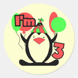 Penguin I'm 3 Birthday Tshirts and Gifts Classic Round Sticker