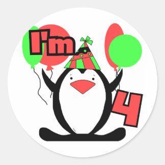 Penguin I'm 4 Birthday T shirts and Gifts Classic Round Sticker