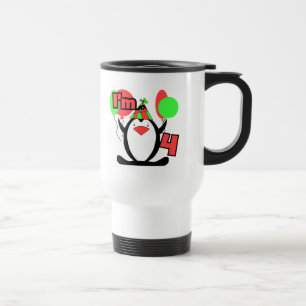 Penguin I'm 4 Birthday T shirts and Gifts Travel Mug
