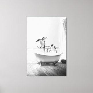Penguin in a bathtub Poster Canvas Print