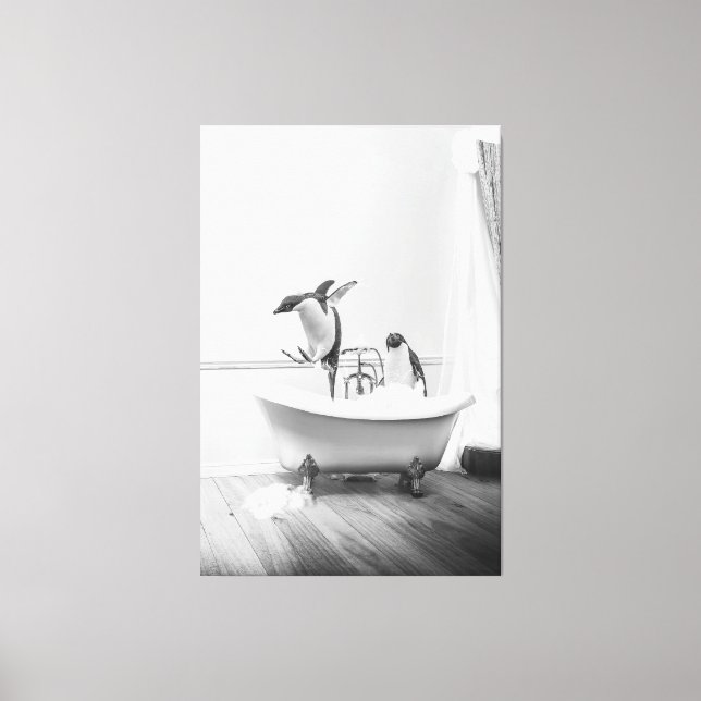 Penguin in a bathtub Poster Canvas Print (Front)