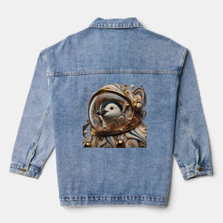 Penguin in a Cosmic Art Suit" Denim Jacket