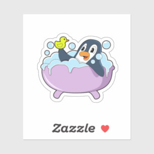Penguin in Bathtub with Duck