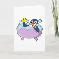 Penguin in Bathtub with Duck