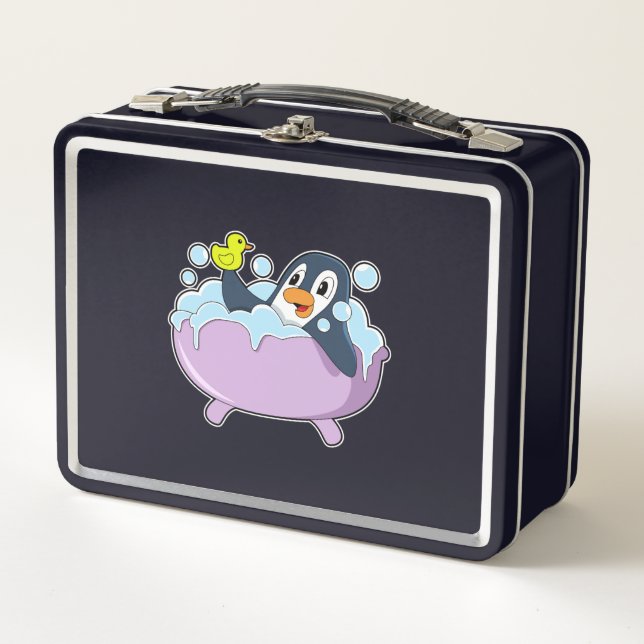 Penguin in Bathtub with Duck Metal Lunch Box (Front)