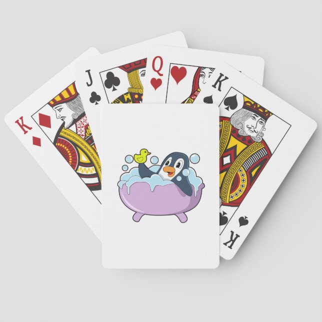 Penguin in Bathtub with Duck Playing Cards (Back)